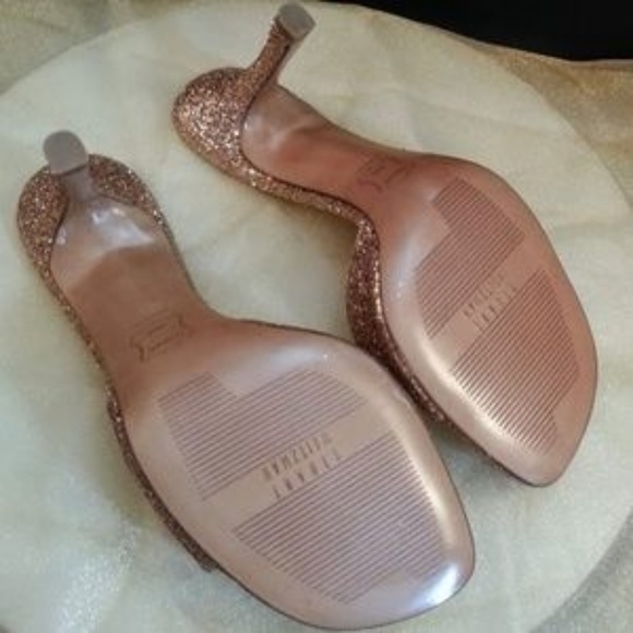 Stuart Weitzman x Swarovski rhinestone gold glitter 3.75" heel slide sandals sz7 - Picture 7 of 9